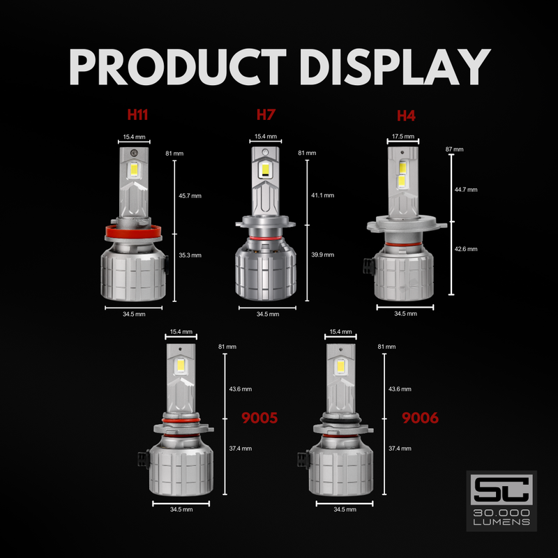 bombillos led 30000 lúmenes, luces blancas 6500K, bombillas SC LED, luces LED alta intensidad, iluminación LED automotriz, luces LED antiniebla, bombillos led aluminio

