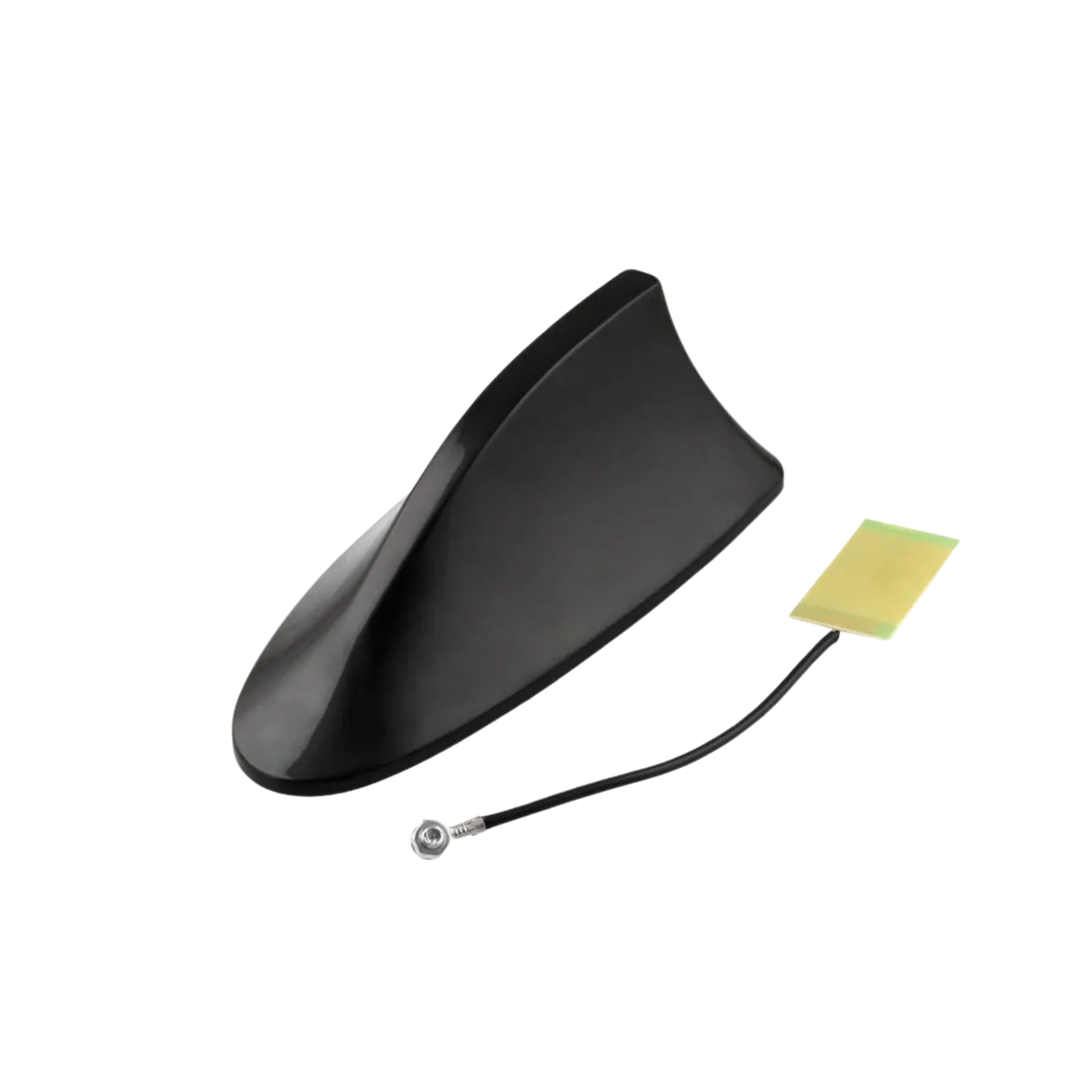 Antena tipo aleta de tiburón negra. Mejora la estética del carro y mantiene buena recepción. Fácil instalación y diseño deportivo universal.