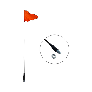 Asta/Varilla de 1.2 m con fijación de tornillo y tuerca, ideal para motos, cuatrimotos y remolques. Incluye bandera reflectiva de 28x23 cm para mayor visibilidad.