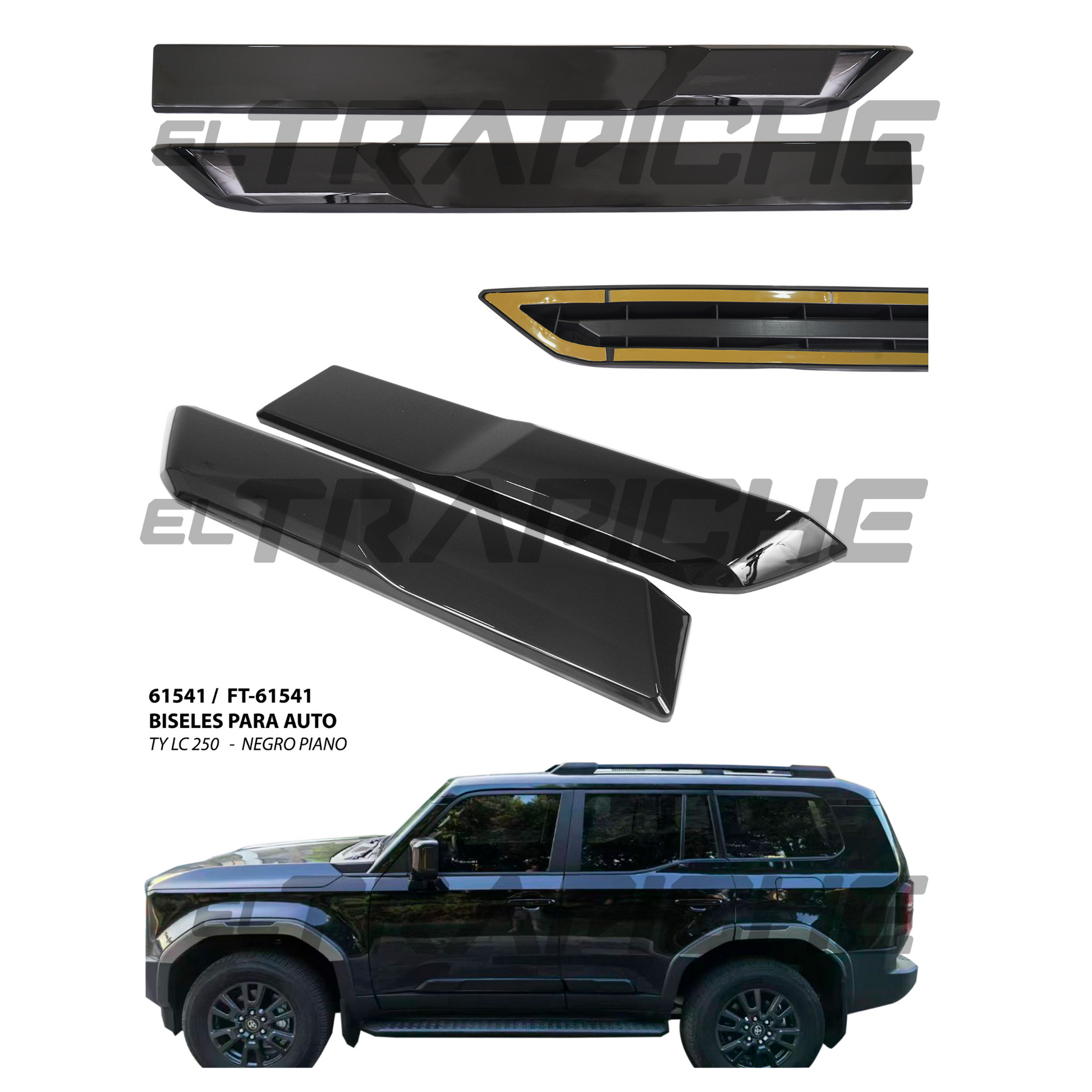 Biseles de Puerta en Negro Piano para Toyota Prado 250 – Juego de 4 Piezas