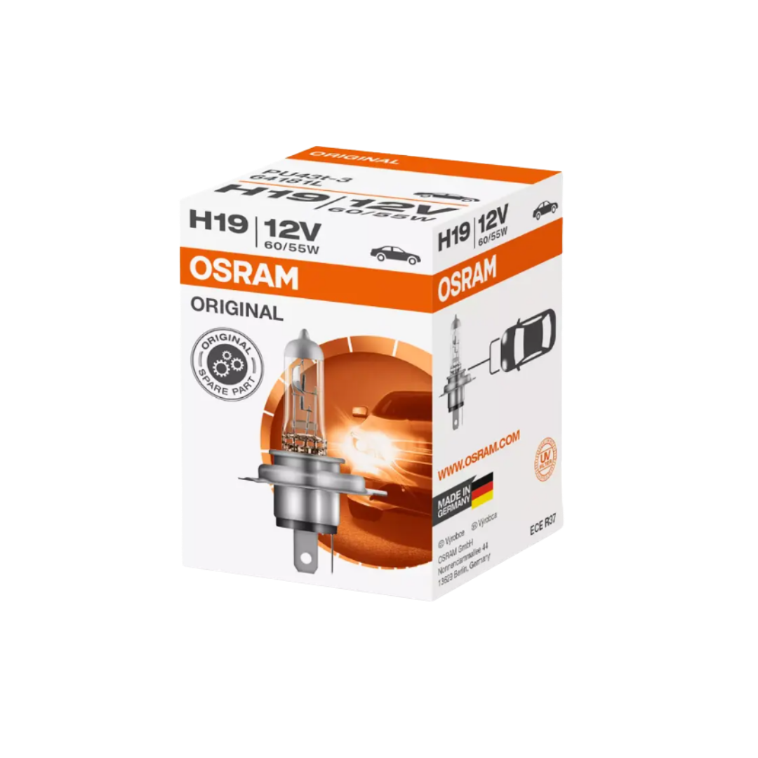 bombillo h19 osram, bombillo h19 60/55w, bombillo 12v osram h19, luz halógena h19 osram, foco doble filamento osram, osram h19 1750 lúmenes, casquillo pu43t-3, bombillo luces altas y bajas, osram 64185, bombillo automotriz h19, lámpara halógena 12v, bombillo farola osram, iluminación carro h19