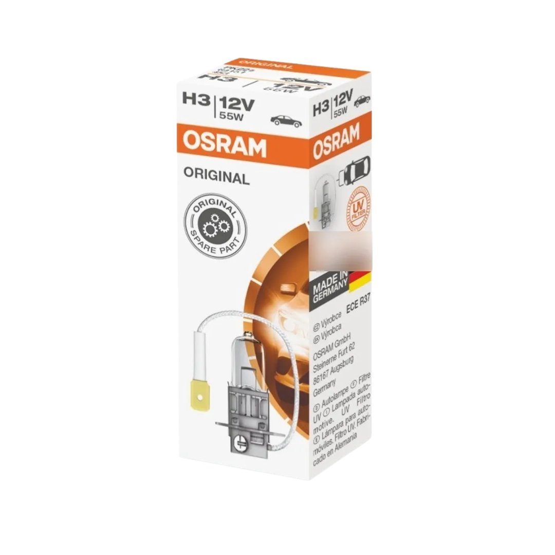 bombillo h3 osram, bombillo h3 12v 55w, lámpara halógena osram, luz halógena 3200k, bombillo para carro h3, osram h3 pk22s, repuesto original h3, bombillo camioneta h3, osram ece r37, iluminación halógena auto, bombillo osram 12v h3, bombillo antiniebla h3, lámpara halógena 12v