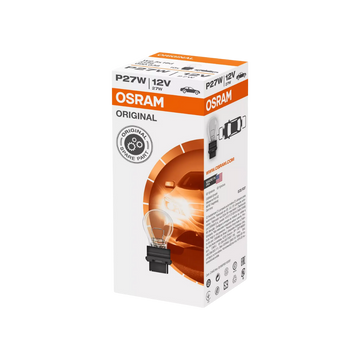 bombillo osram p27w, bombillo 12v 27w, bombillo luces traseras, bombillo direccional carro, bombillo freno osram, bombillo w2.5x16d, bombillo 475 lúmenes, bombillo osram 1200h, iluminación automotriz, bombillo señalización trasera