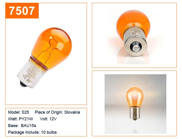 bombillo py21w osram, osram 21w 12v, bombillo direccional carro, lámpara señalización automotriz, py21w bau15s, luz intermitente osram, bombillo señal auto, bombillo 12v osram, foco py21w naranja, repuesto luz direccional osram