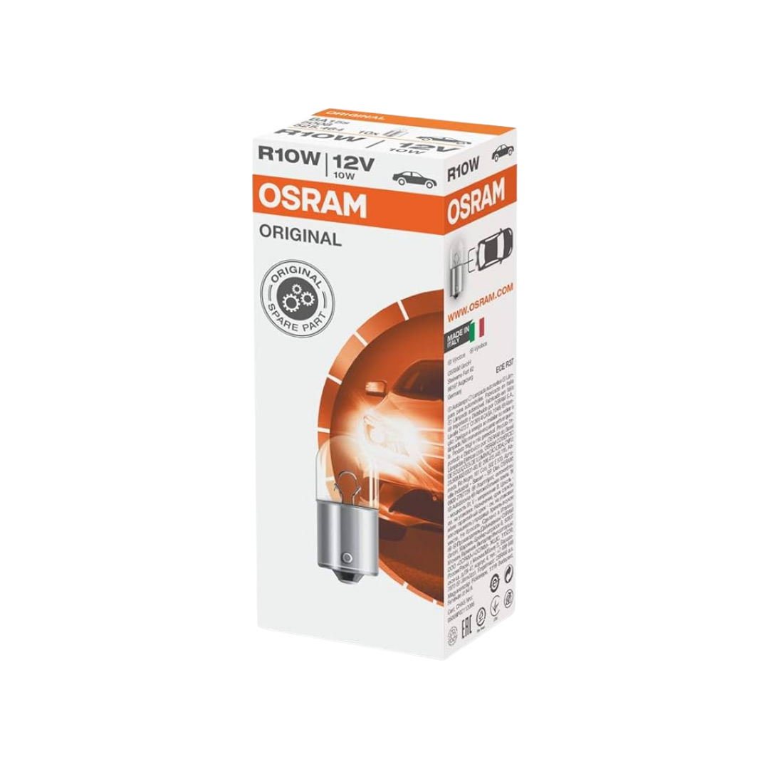 bombillo osram r10w, bombillo 12v 10w, bombillo exterior carro, bombillo señalización automotriz, bombillo luces de posición, bombillo osram espejo, bombillo intermitente, bombillo automotriz 12v, bombillo osram exterior, bombillo osram compacto