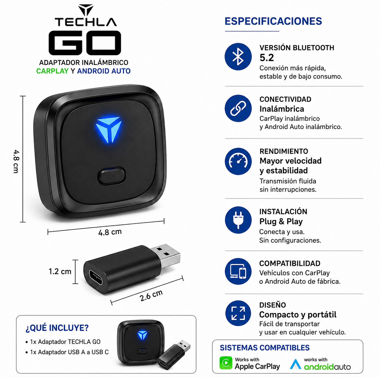 CarPlay Android Inalámbrico TECHLA GO
