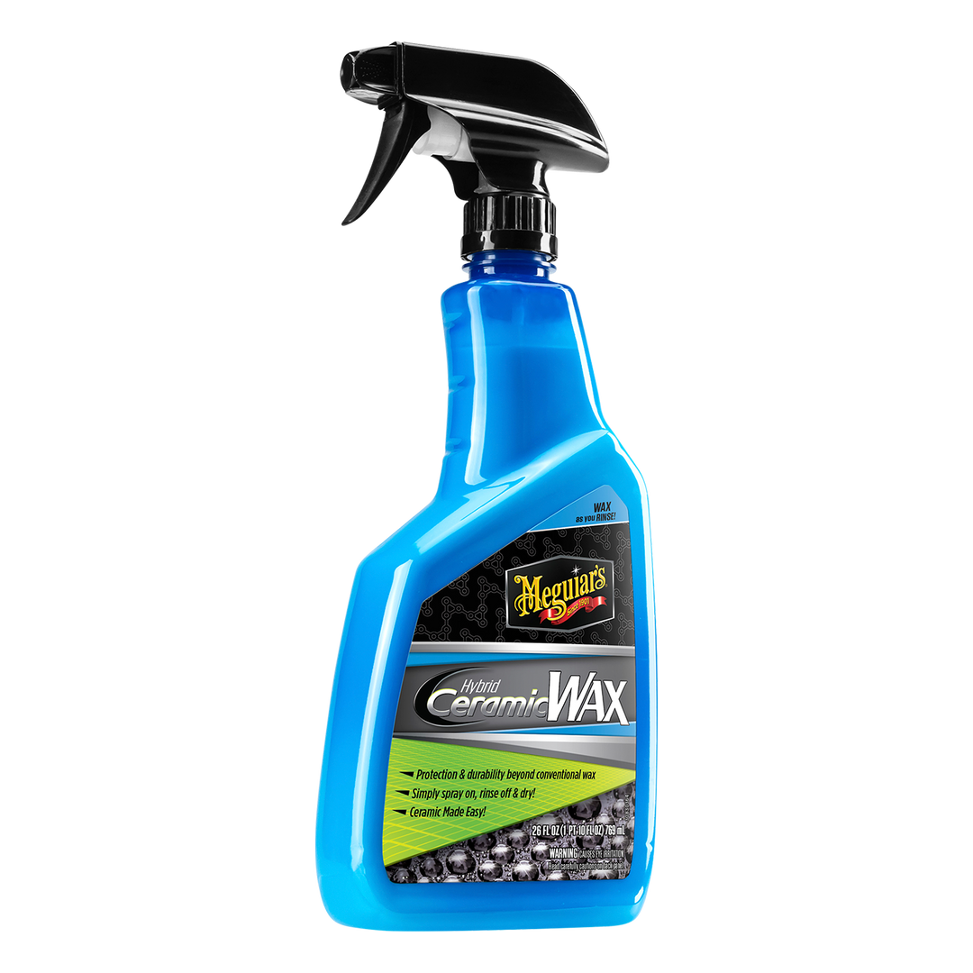 Protege tu auto con Meguiar’s Hybrid Ceramic Wax. Cera en spray con SiO2 para un acabado brillante, hidrofóbico y duradero sin esfuerzo.