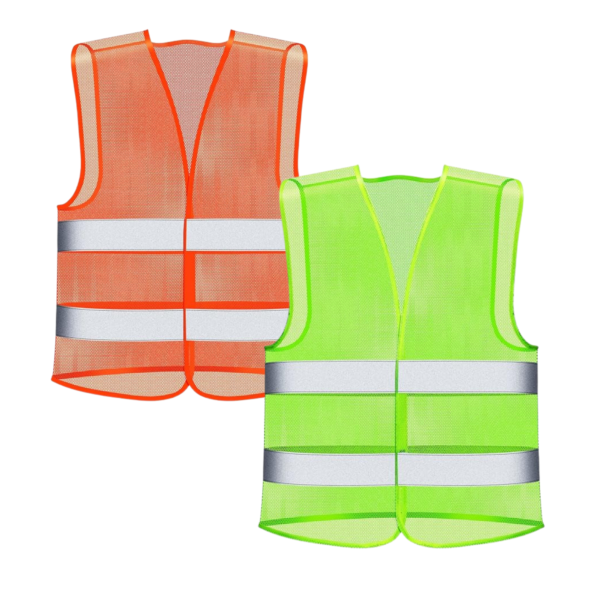 Chaleco reflectivo en poliéster de alta resistencia, colores neón y bandas reflectivas. Ideal para seguridad vial, ciclistas, moteros y operarios.