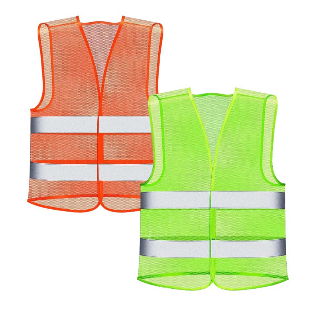 Chaleco reflectivo en poliéster de alta resistencia, colores neón y bandas reflectivas. Ideal para seguridad vial, ciclistas, moteros y operarios.
