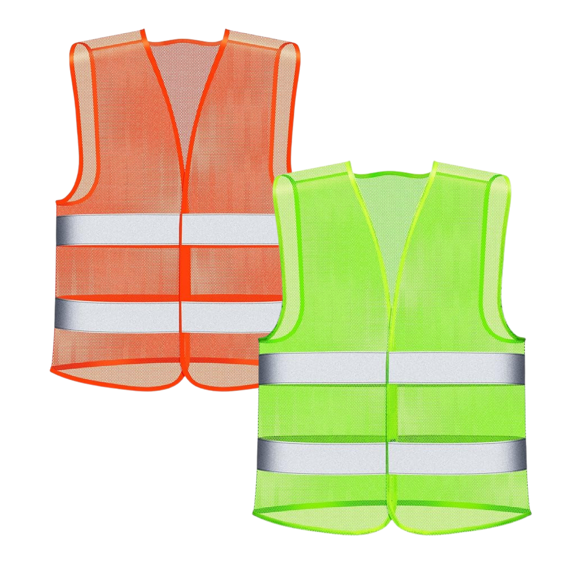 Chaleco reflectivo en poliéster de alta resistencia, colores neón y bandas reflectivas. Ideal para seguridad vial, ciclistas, moteros y operarios.