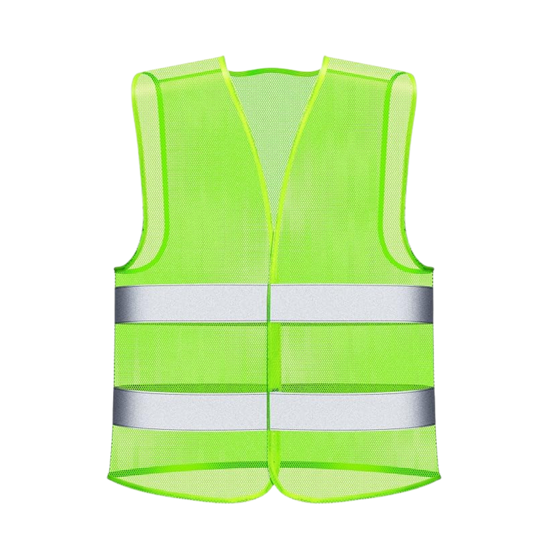 Chaleco reflectivo en poliéster de alta resistencia, colores neón y bandas reflectivas. Ideal para seguridad vial, ciclistas, moteros y operarios.