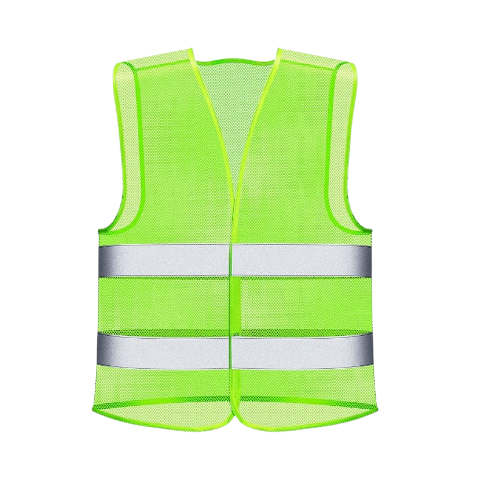 Chaleco reflectivo en poliéster de alta resistencia, colores neón y bandas reflectivas. Ideal para seguridad vial, ciclistas, moteros y operarios.