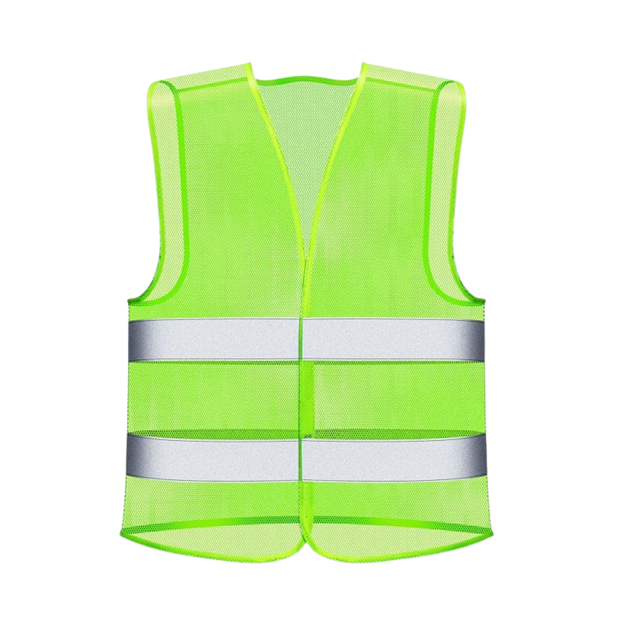 Chaleco reflectivo en poliéster de alta resistencia, colores neón y bandas reflectivas. Ideal para seguridad vial, ciclistas, moteros y operarios.