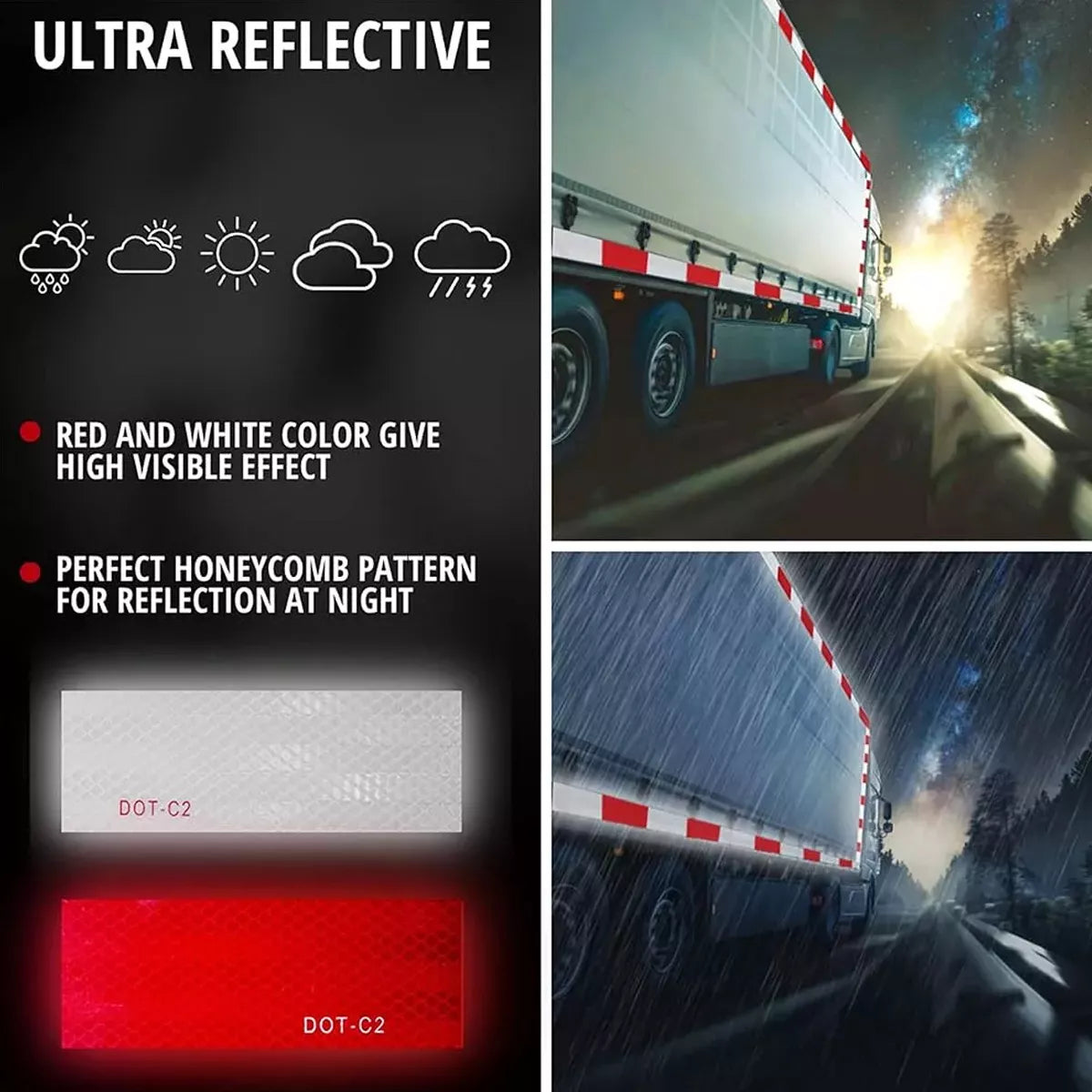 Aumenta la seguridad con la cinta reflectante. Resistente al clima, adhesivo duradero y alta visibilidad en cualquier ángulo. Ideal para vehículos y señalización.