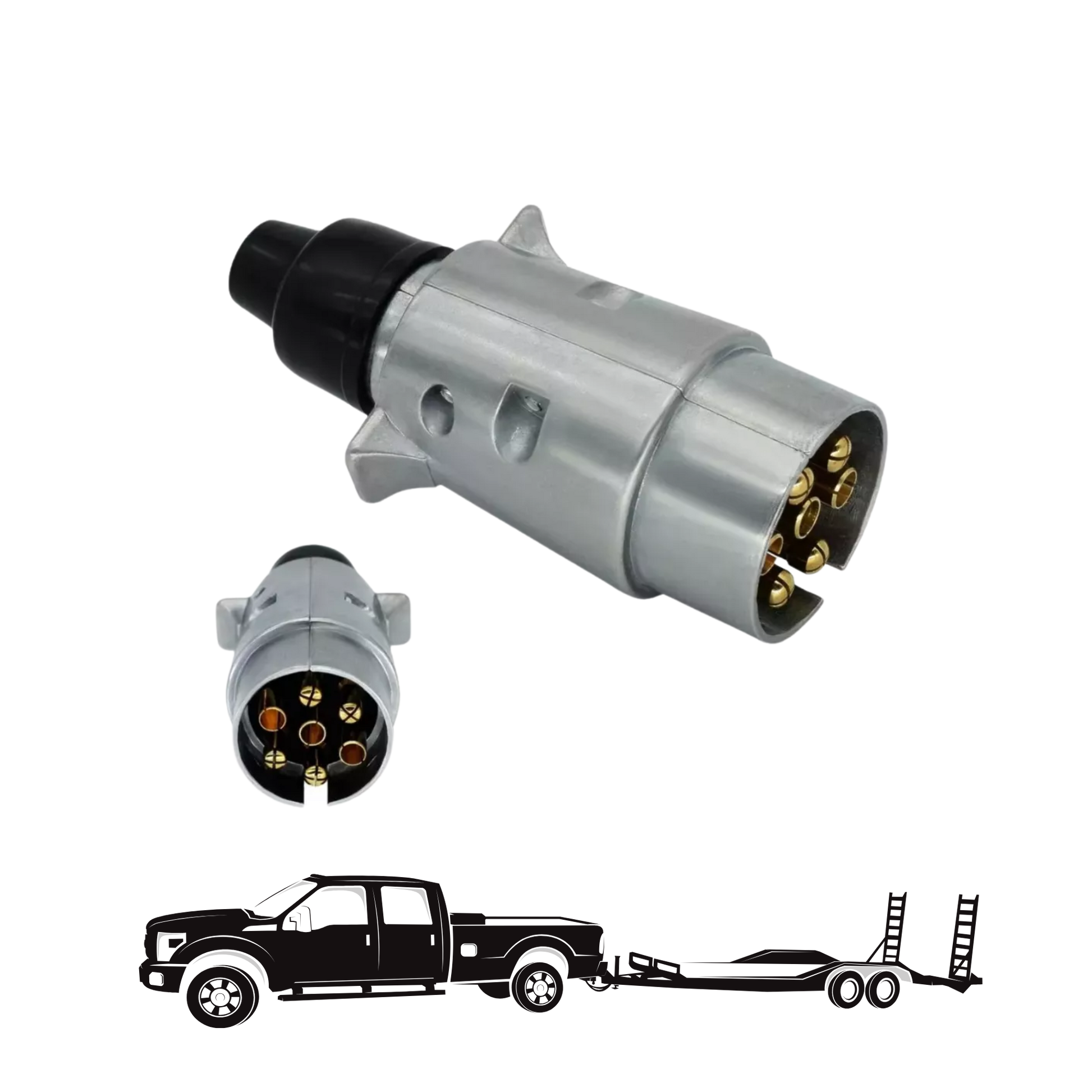 Conector trailer macho Defénder de 7 pines, resistente y seguro. Ideal para remolques, fácil de instalar y con conexión estable en todo tipo de clima.