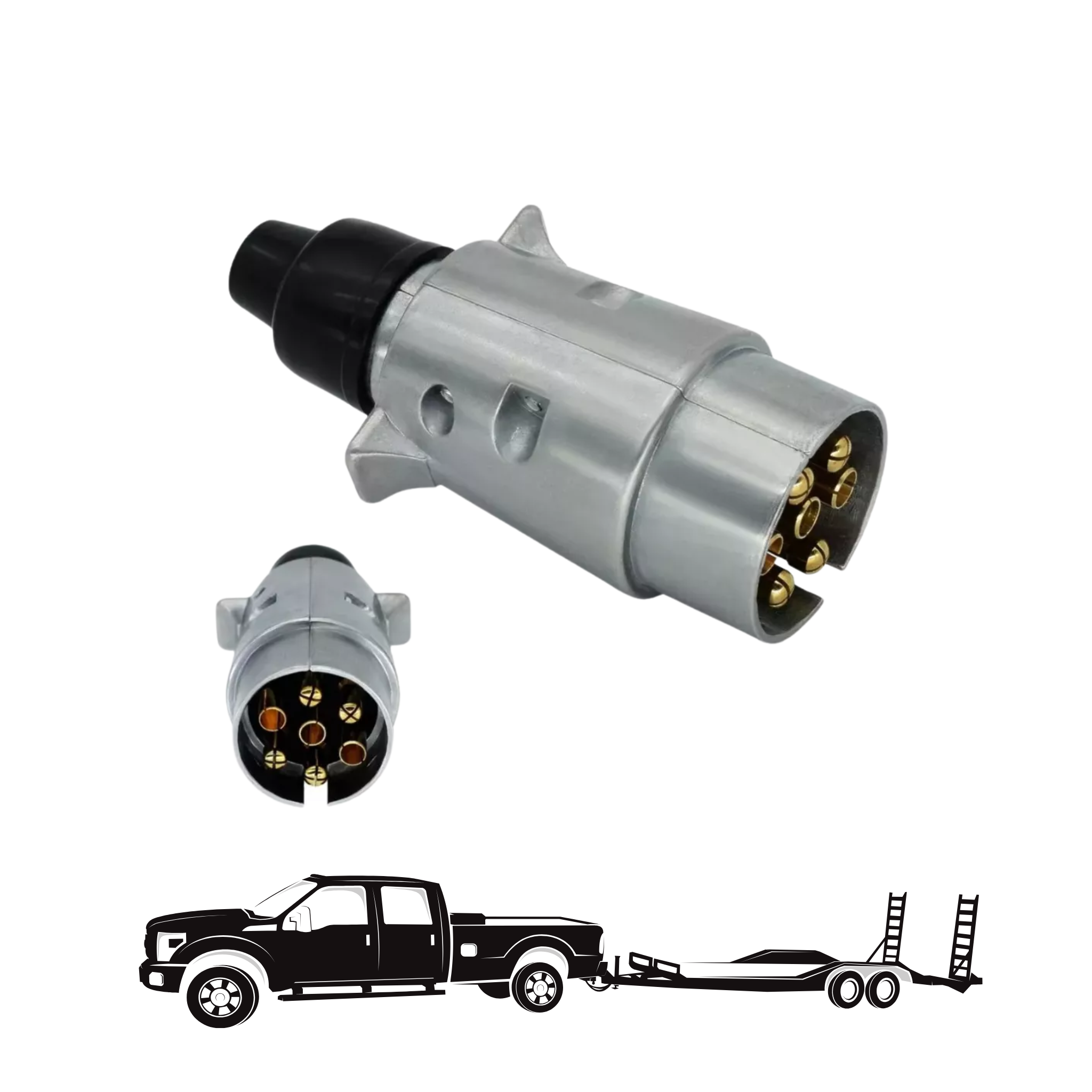 Conector trailer macho Defénder de 7 pines, resistente y seguro. Ideal para remolques, fácil de instalar y con conexión estable en todo tipo de clima.