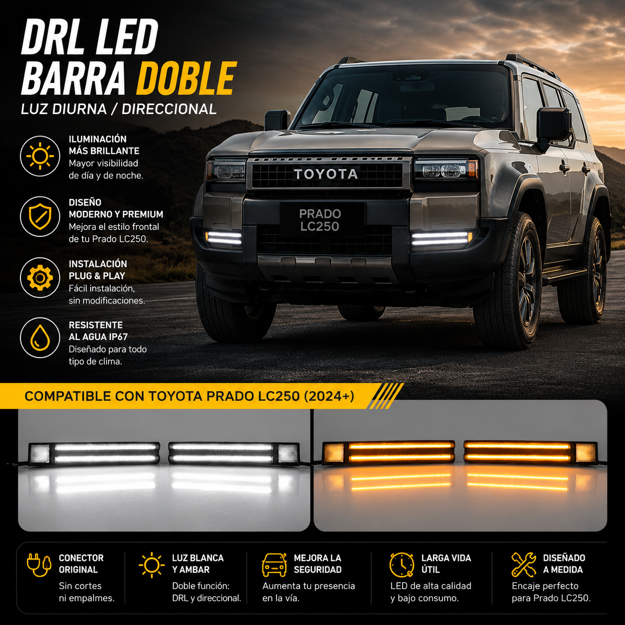 DRL doble línea para Toyota Prado LC250