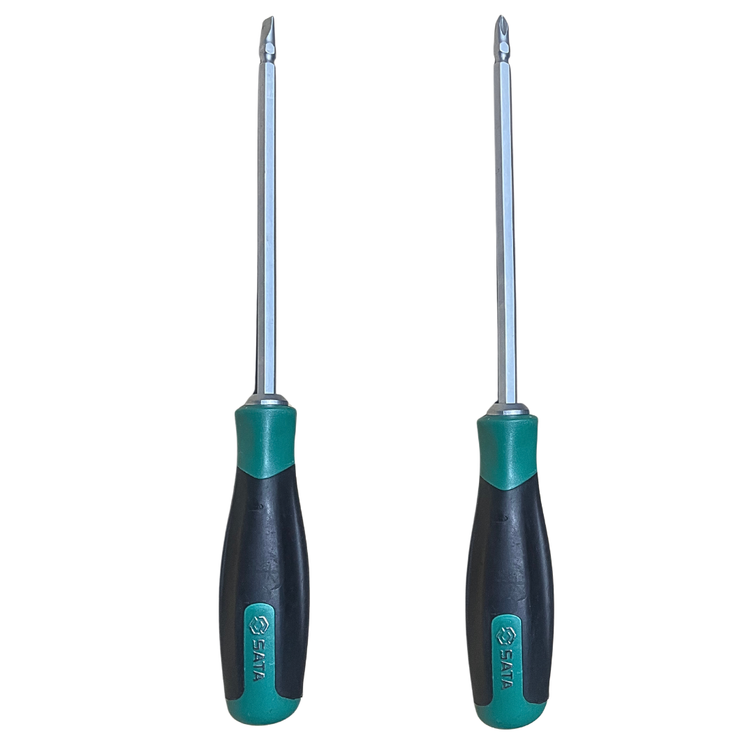 destornillador cabeza doble sata, destornillador reversible 2x6mm, destornillador 2 en 1, destornillador plano y phillips, herramientas compactas, destornillador profesional, herramientas SATA, destornillador ergonómico, destornillador versátil, herramienta de precisión, destornillador doble punta
