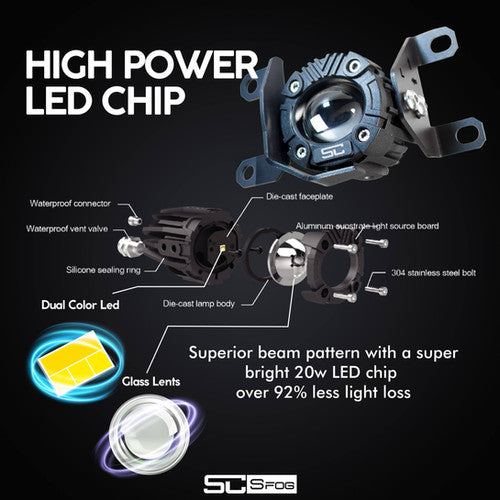 faros sc sfog, faros dual color toyota, luz led 2 pulgadas, faros led hilux revo, faro lc300 niebla, faro yaris cross, luz blanca y ámbar, faro antiniebla toyota, led driving beam, sc sfog 2350 lúmenes, faro led toyota 2024, faro toyota plug and play, faro camión compacto, faros 2” resistentes, luz led todo clima