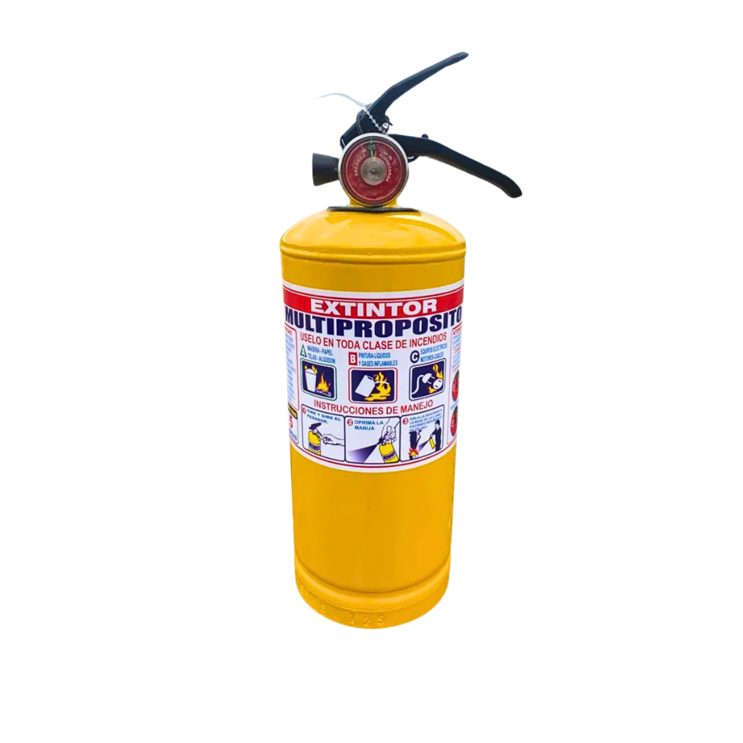 Extintor multipropósito de 5 libras, combate fuegos tipo A, B y C. Ideal para carro, hogar u oficina. Incluye soporte y manómetro de presión.