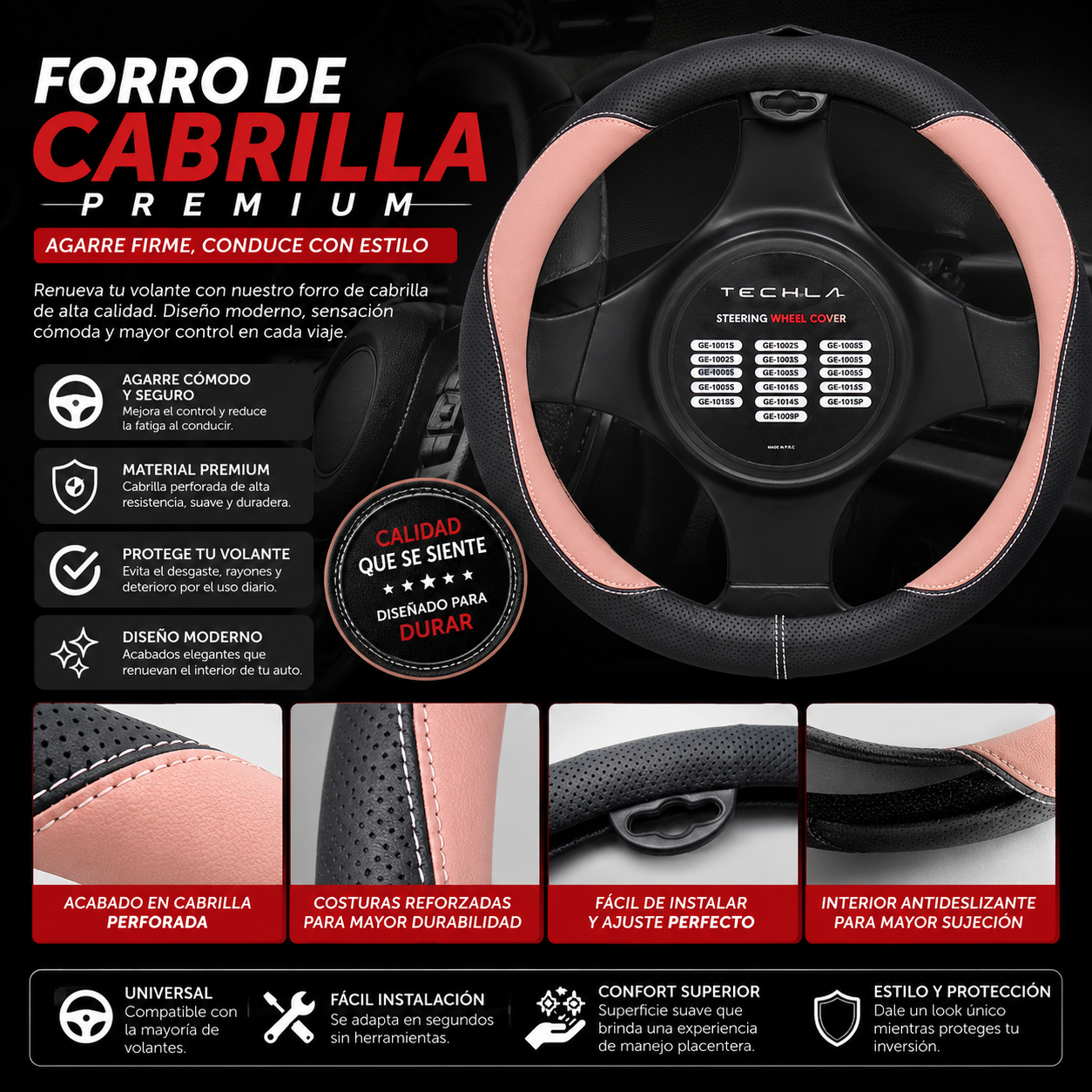 Forro cabrilla sintetica Premiun Techla negro- rosado