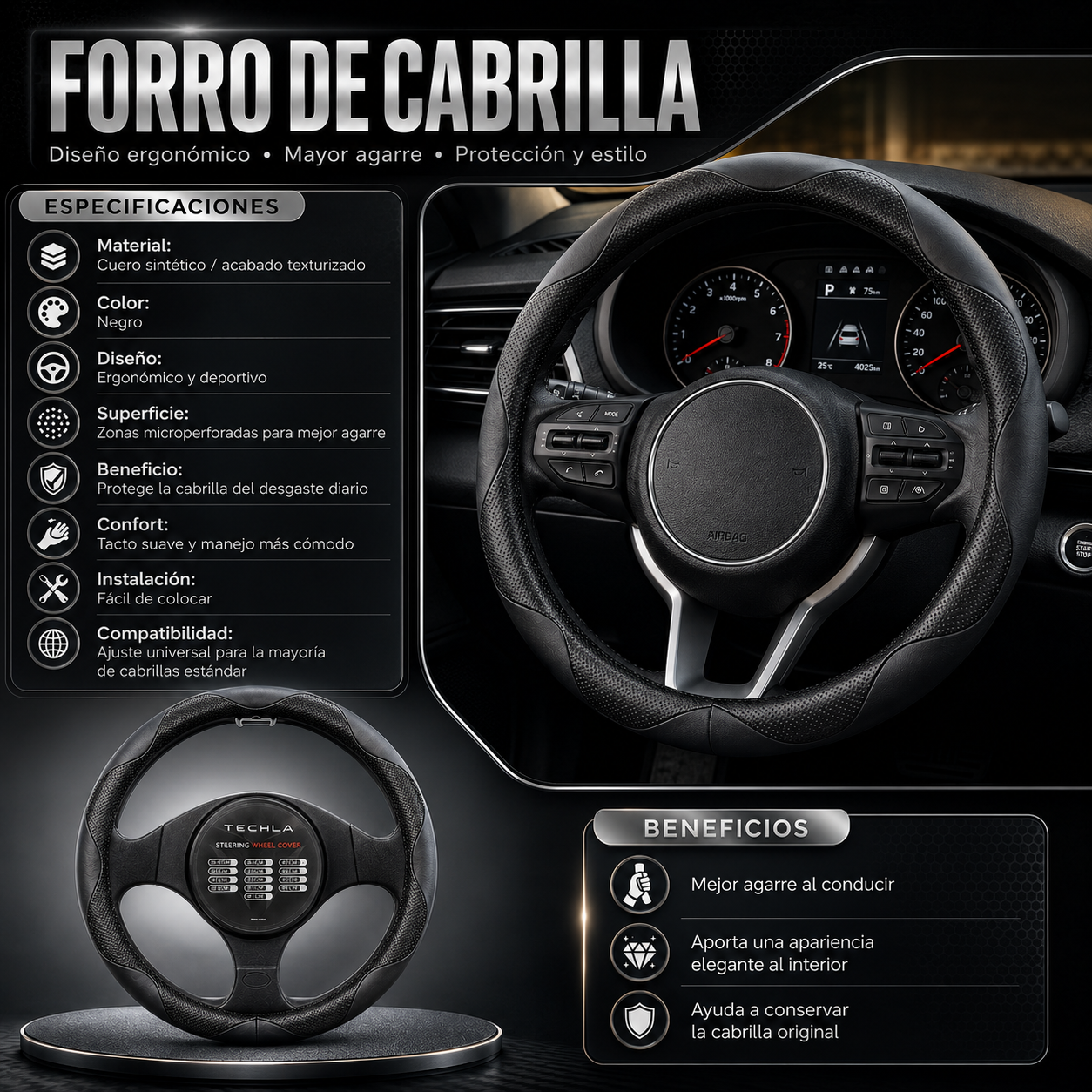 Forro cabrilla sintética Premium Techla negro