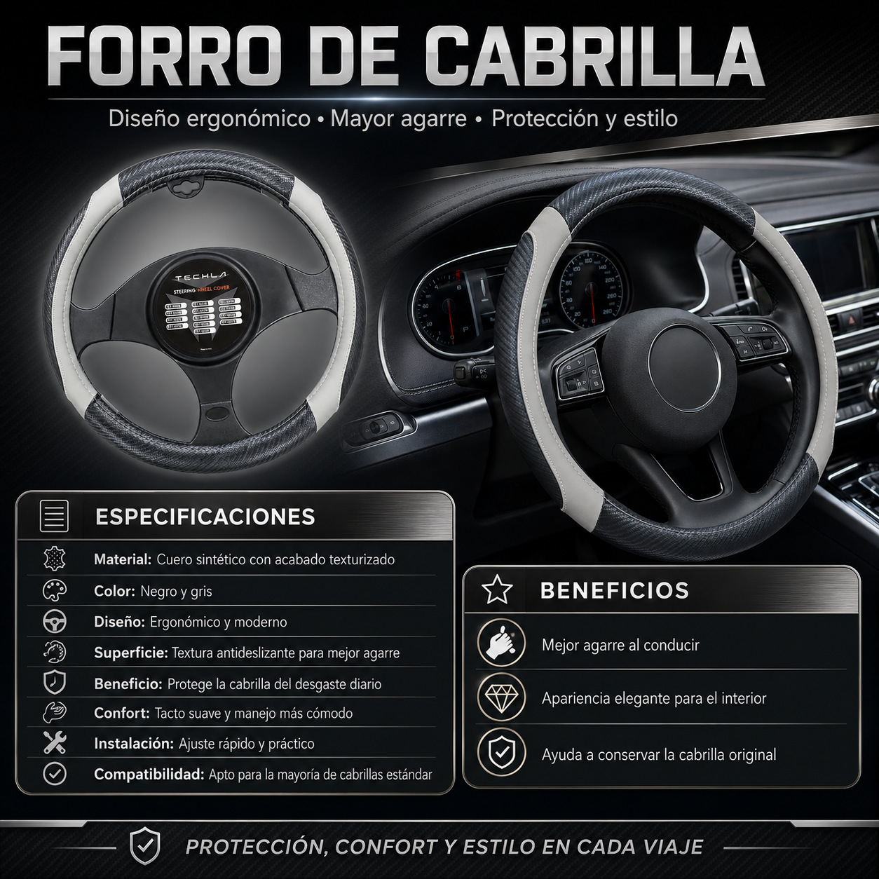 Forro cabrilla sintética Premium Techla negro-gris