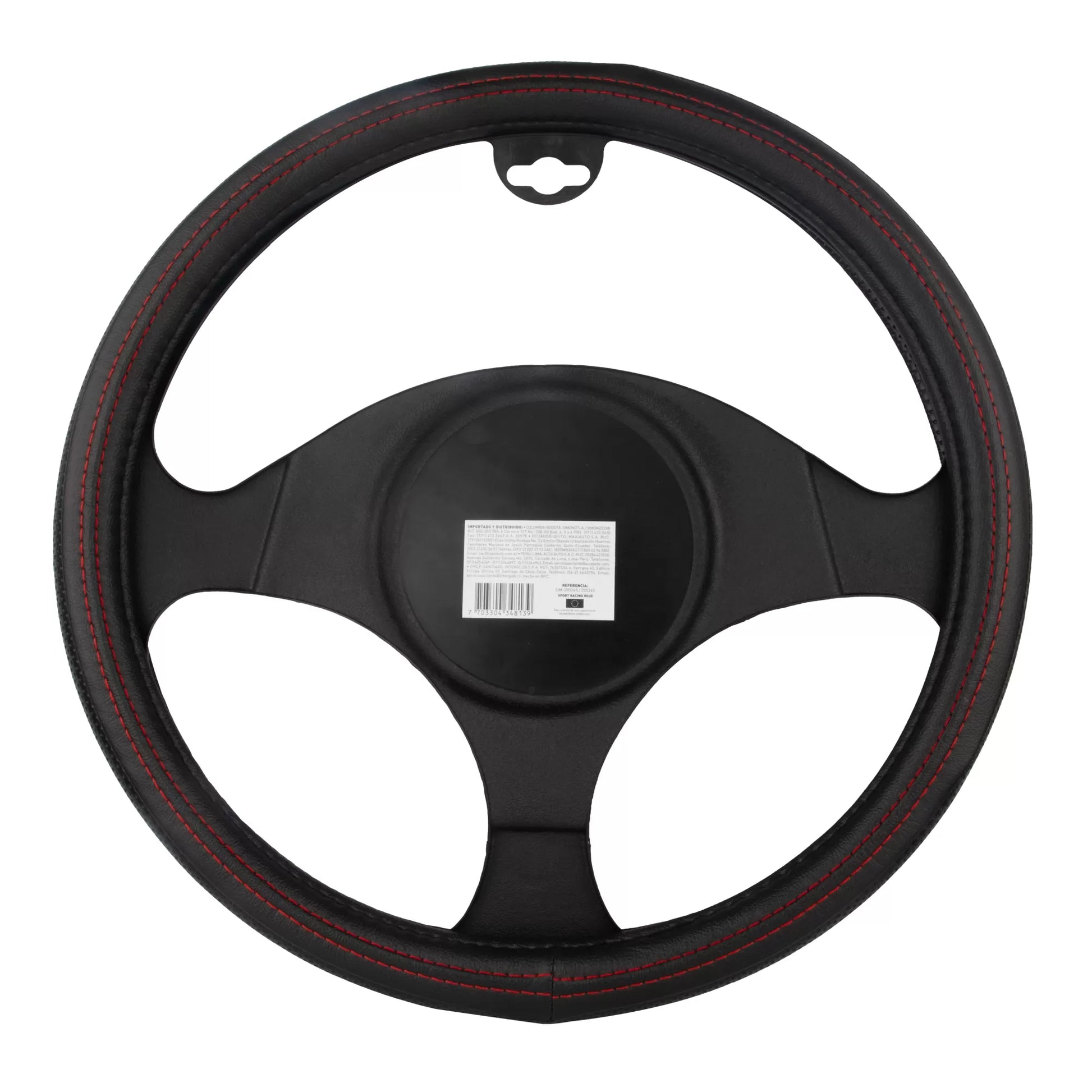 forro cabrilla negro rojo, forro cabrilla simoniz, protector timón carro, forro volante deportivo, funda volante negra costuras rojas, cubierta volante pvc, accesorio interior carro, forro ergonómico timón, protector volante antidesgaste, accesorios deportivos carro