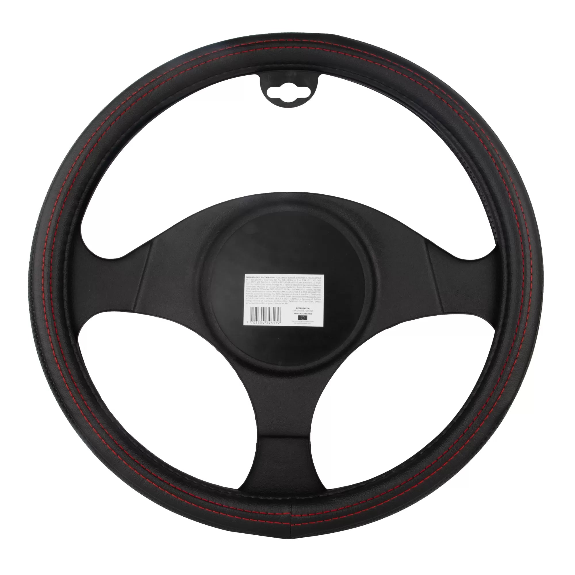 forro cabrilla negro rojo, forro cabrilla simoniz, protector timón carro, forro volante deportivo, funda volante negra costuras rojas, cubierta volante pvc, accesorio interior carro, forro ergonómico timón, protector volante antidesgaste, accesorios deportivos carro