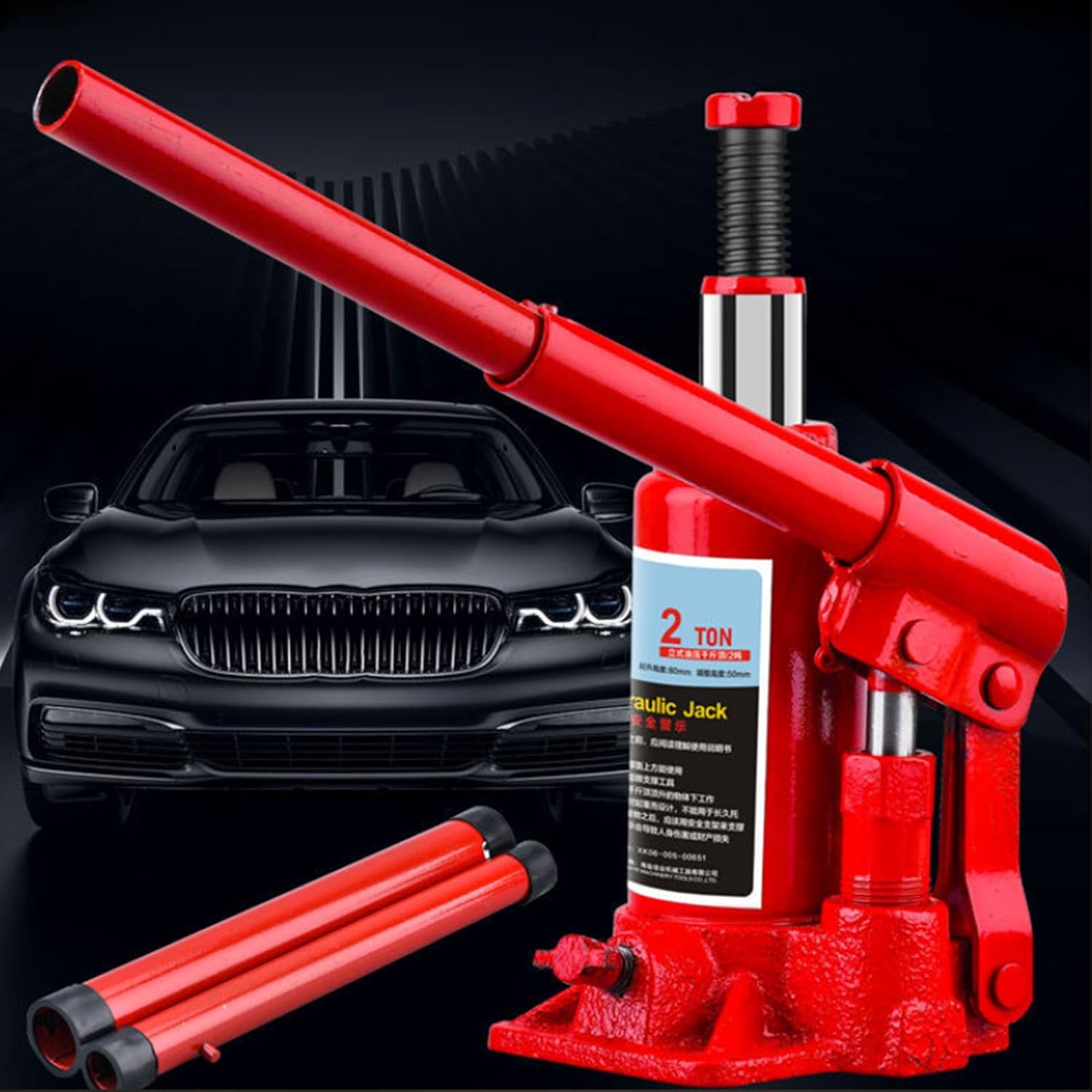 Gato hidráulico tipo botella de 2 toneladas. Levanta vehículos con seguridad y facilidad. Resistente, compacto y fácil de usar.