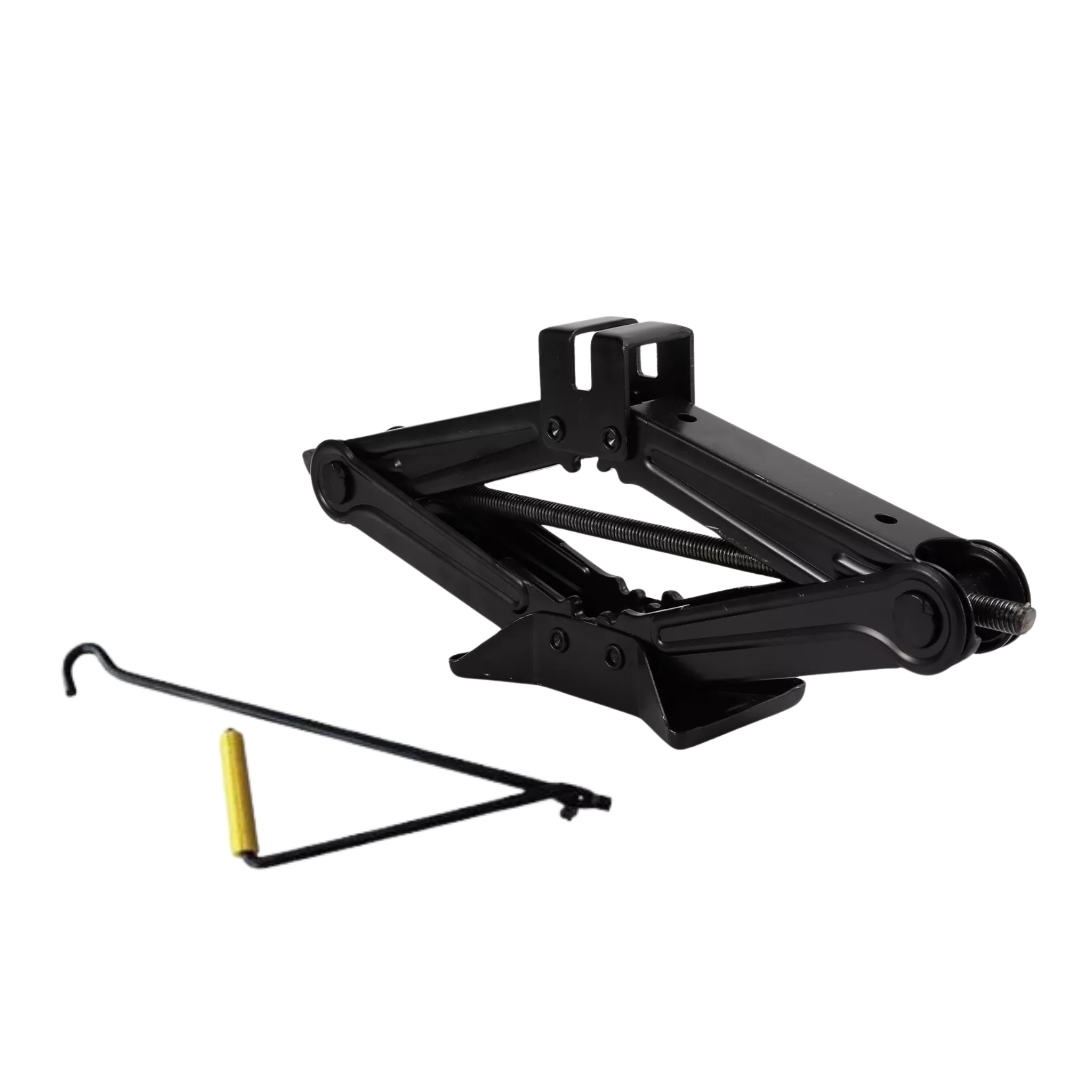 Gato tijera de 2 toneladas, compacto y resistente. Ideal para levantar tu carro en emergencias o mantenimiento. Fácil de usar y guardar.