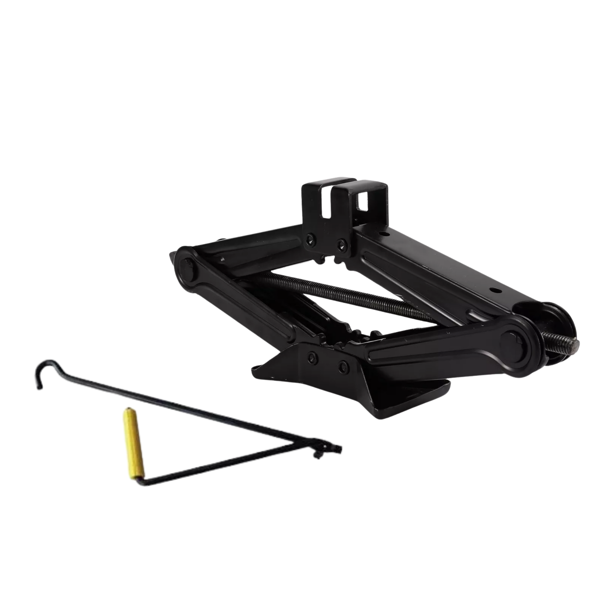 Gato tijera de 2 toneladas, compacto y resistente. Ideal para levantar tu carro en emergencias o mantenimiento. Fácil de usar y guardar.