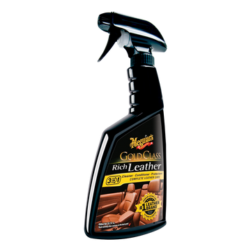 Gold Class Rich Leather Spray limpia, acondiciona y protege el cuero del auto en un solo paso. Acabado natural, no graso y con protección UV duradera.