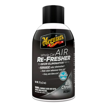 Elimina olores de forma permanente y deja un aroma intenso con Meguiar’s Air Re-Fresher Black Chrome. Aplicación en un solo paso para todo el auto.