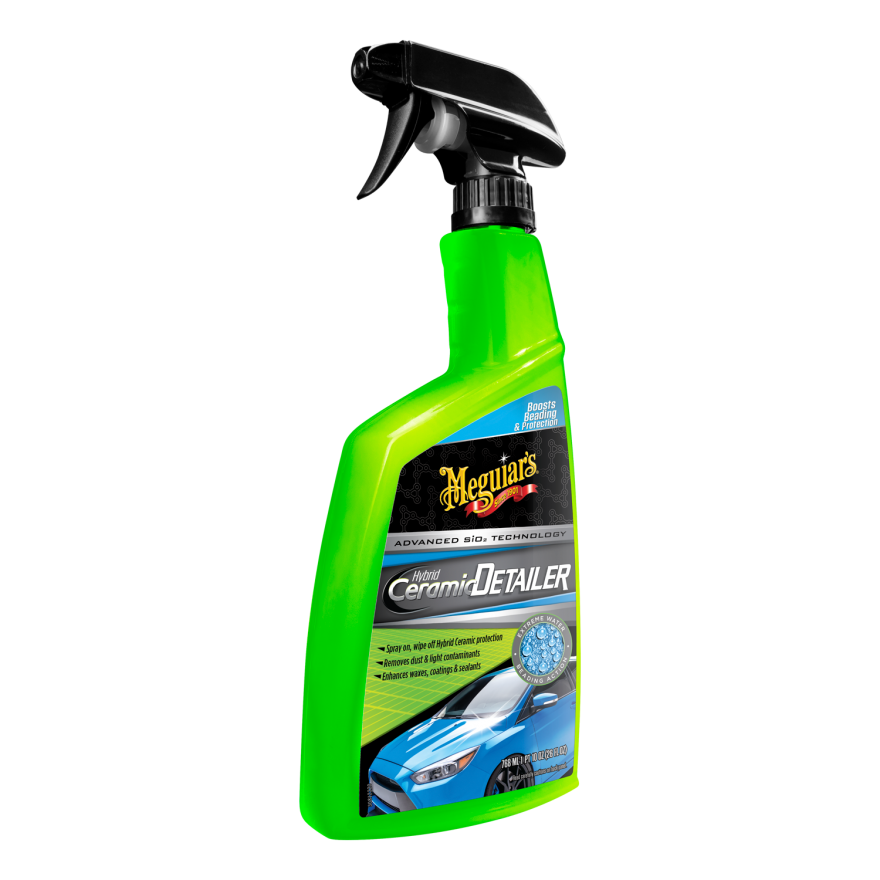 Hybrid Ceramic Detailer protege y realza el brillo del auto con tecnología cerámica, repelente al agua y fácil aplicación para un acabado duradero y limpio.