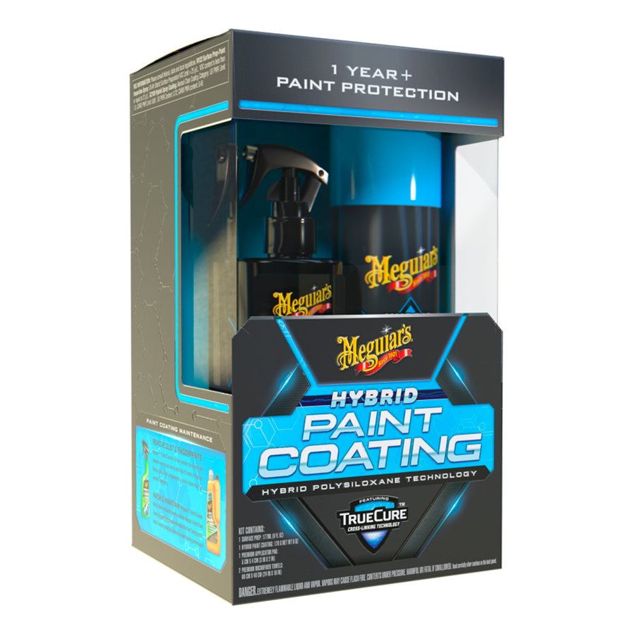 Kit Meguiar’s Hybrid Paint Coating: protección cerámica híbrida de hasta 1 año, con brillo intenso y resistencia a rayos UV, agua y contaminantes.