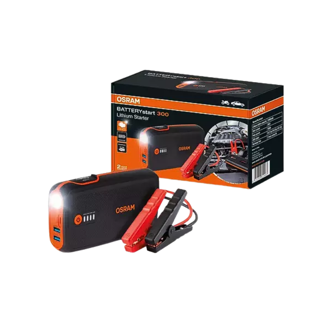 iniciador de batería, osram 300A, arrancador portátil, powerbank auto, jump starter compacto, batería 12V auto, arrancador de emergencia, cargador de autos
