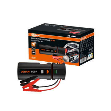 iniciador de batería, jump starter osram, arrancador portátil, cargador batería auto, osram 500A, batería 12V auto, arrancador seguro