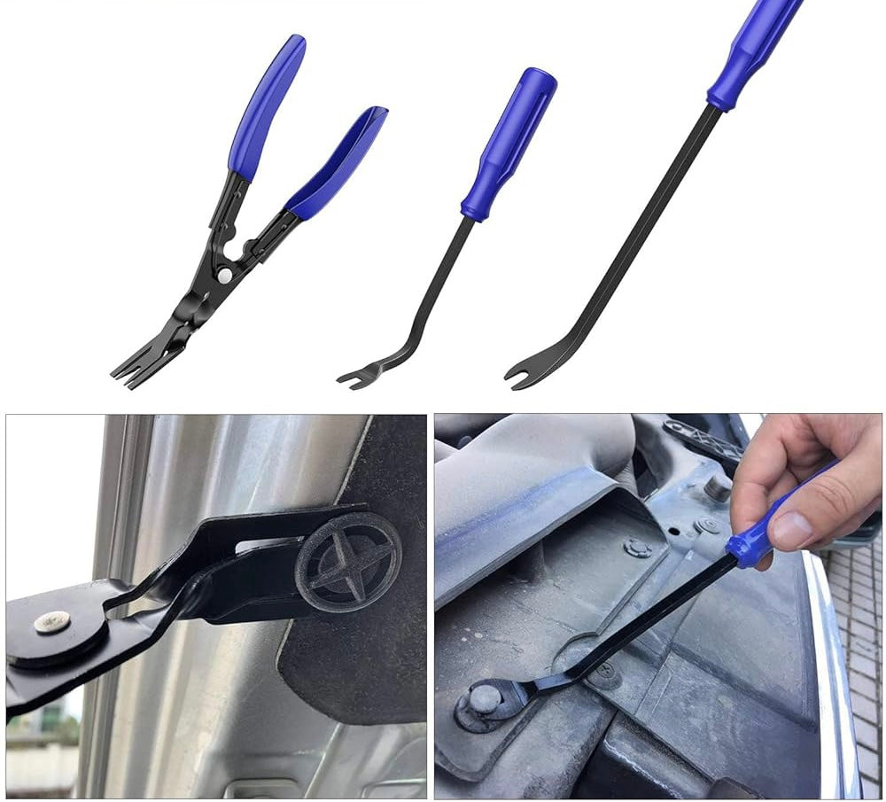 juego saca pines, kit desmontar molduras auto, herramientas nailon para carro, set clips paneles, herramientas para interiores de auto, remover molduras sin dañar, herramientas automotrices, desmontar estéreo sin rayar, extractor de clips, herramientas plásticas auto, juego para tapicería auto, kit herramientas carro, herramientas desmontar molduras