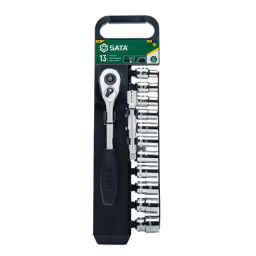 juego de copas sata, copas 13 piezas, ratchet liberación rápida, herramienta mecánica profesional, copas 6 puntos, wobble extension, copas anticorrosión, copas cromadas, herramientas de precisión, copas con marcación grande, ratchet perfil bajo, herramienta para automotriz, set de dados sata, copas mecánicas, herramientas de taller