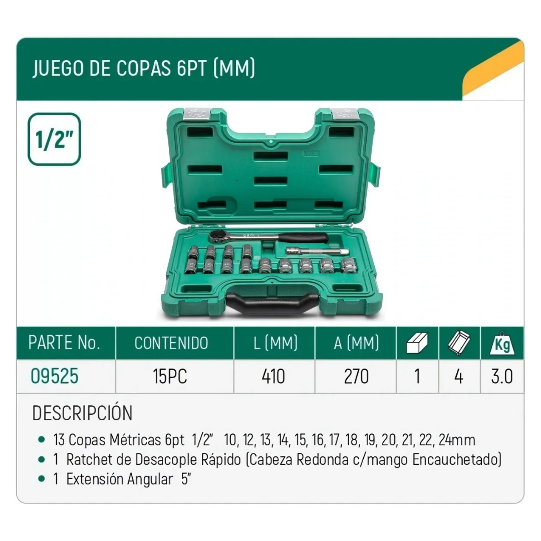 juego de copas sata, copas métricas 6pt, herramienta mecánica, ratchet de desacople rápido, copas 1/2 pulgada, herramientas profesionales, juego de dados, extensión angular, estuche de herramientas, copas para mecánica, kit de copas sata, copas de impacto, herramientas automotrices, copas milimétricas, herramientas 15 piezas