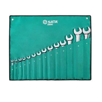 juego de llaves mixtas sata, llaves combinadas 10mm a 32mm, set de llaves sata 14 piezas, herramientas cromo vanadio, llaves con surface drive, llaves profesionales automotrices, set de llaves con lona, llaves mecánicas resistentes, llaves fijas y estriadas, herramientas SATA, llaves con acabado mate, juego de llaves mixtas resistentes