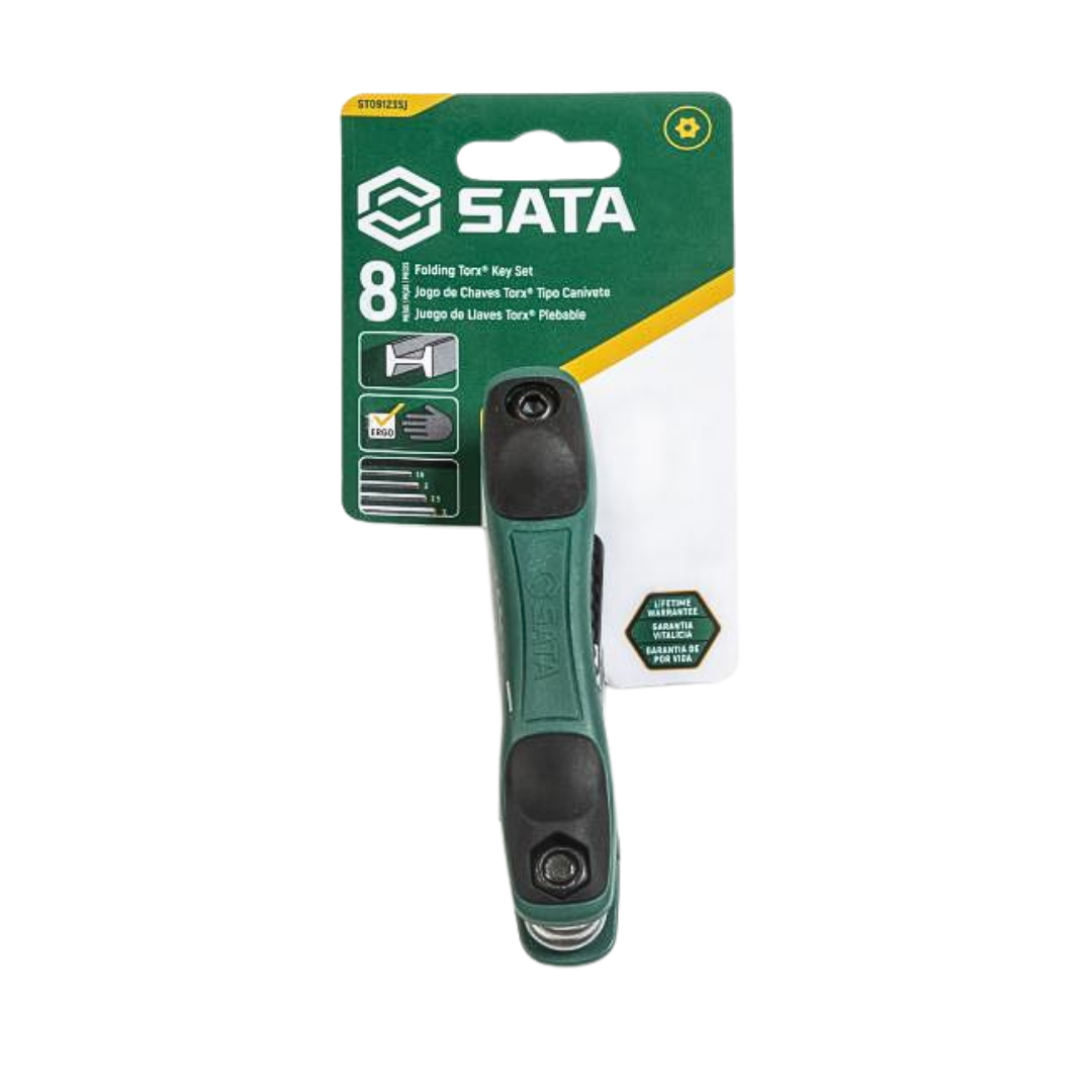 llaves torx sata, juego de torx plegables, torx 8 piezas, llaves estrella SATA, herramientas automotrices, torx profesional, torx acero aleado, torx con empuñadura, llaves torx industriales, llaves SATA con garantía, torx ergonómicas, torx punta biselada, llaves torx organizadas