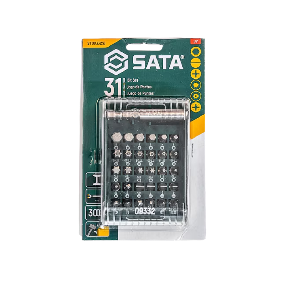 juego de puntas sata, puntas 31 piezas, puntas acero S-2, puntas imantadas, adaptador magnético 1/4, puntas torx, puntas phillips, puntas allen, herramientas profesionales, puntas pozidrive, puntas de alta dureza, estuche de puntas, maletín de puntas, puntas para taladro, puntas para destornillador