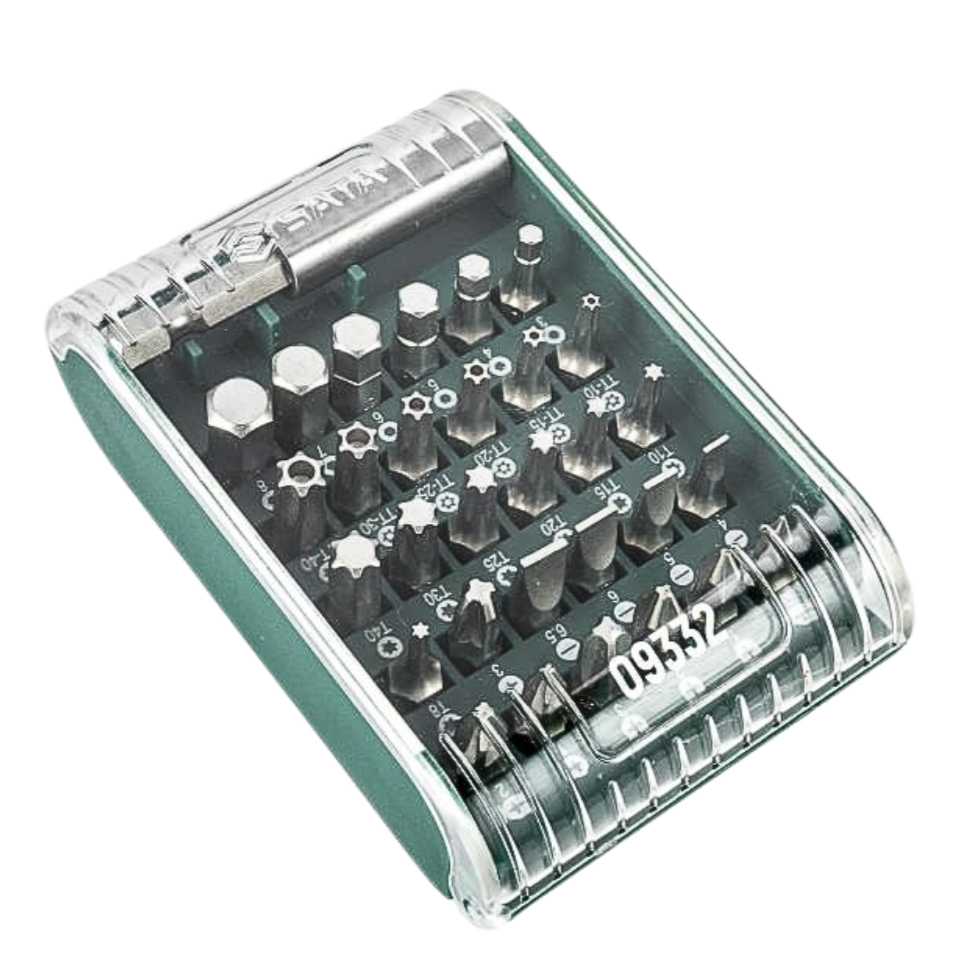 juego de puntas sata, puntas 31 piezas, puntas acero S-2, puntas imantadas, adaptador magnético 1/4, puntas torx, puntas phillips, puntas allen, herramientas profesionales, puntas pozidrive, puntas de alta dureza, estuche de puntas, maletín de puntas, puntas para taladro, puntas para destornillador