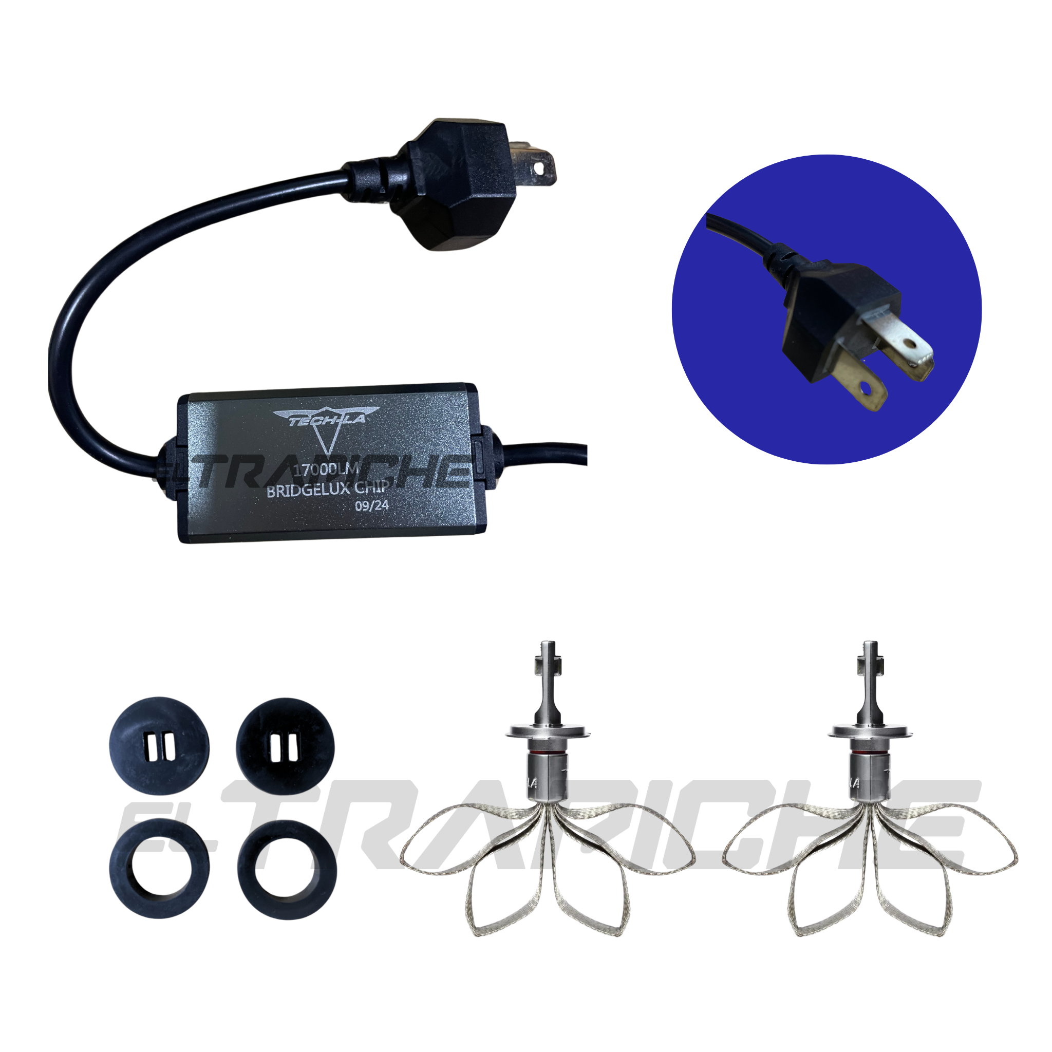 Kit de bombillos H4 LED Tech-La de 17,000 lumens para máxima visibilidad. Iluminación potente, luz blanca 6500K, bajo consumo y alta durabilidad. ¡Mejora tu camino!