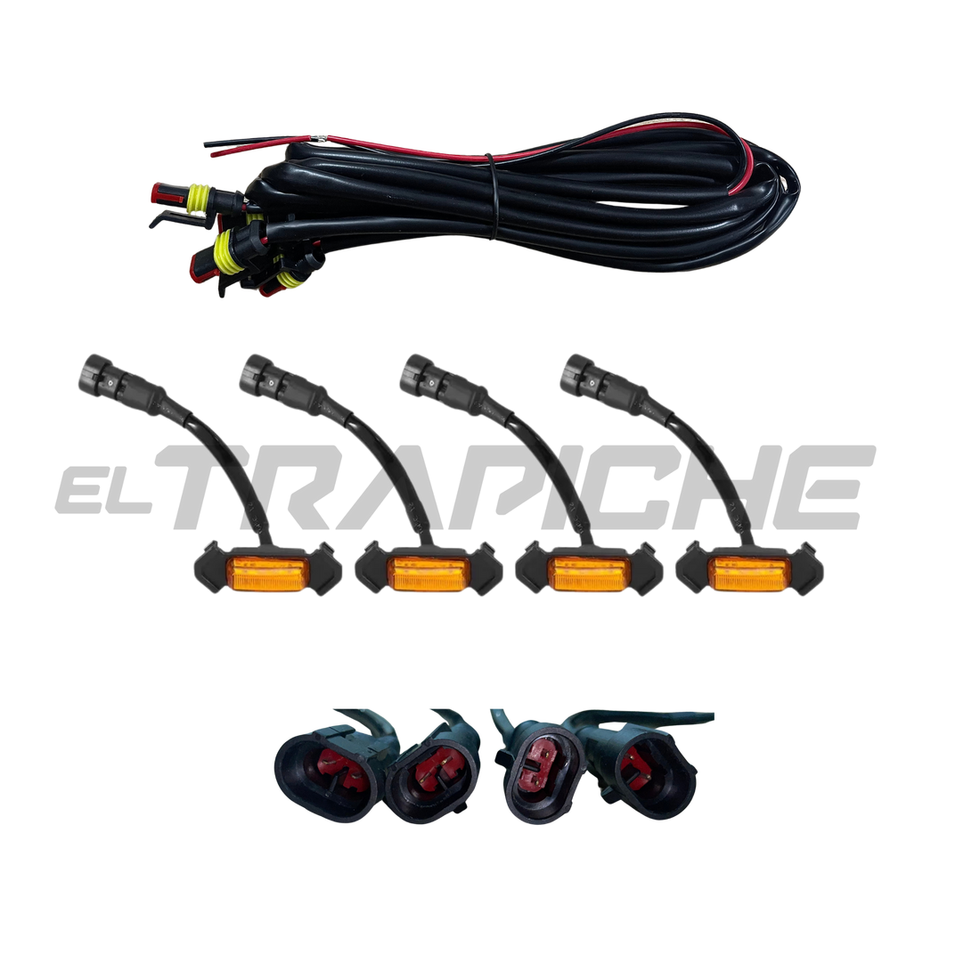 Kit de luces LED ámbar para persiana universal. Mejora la visibilidad y el estilo de tu vehículo con fácil instalación y resistencia al agua.