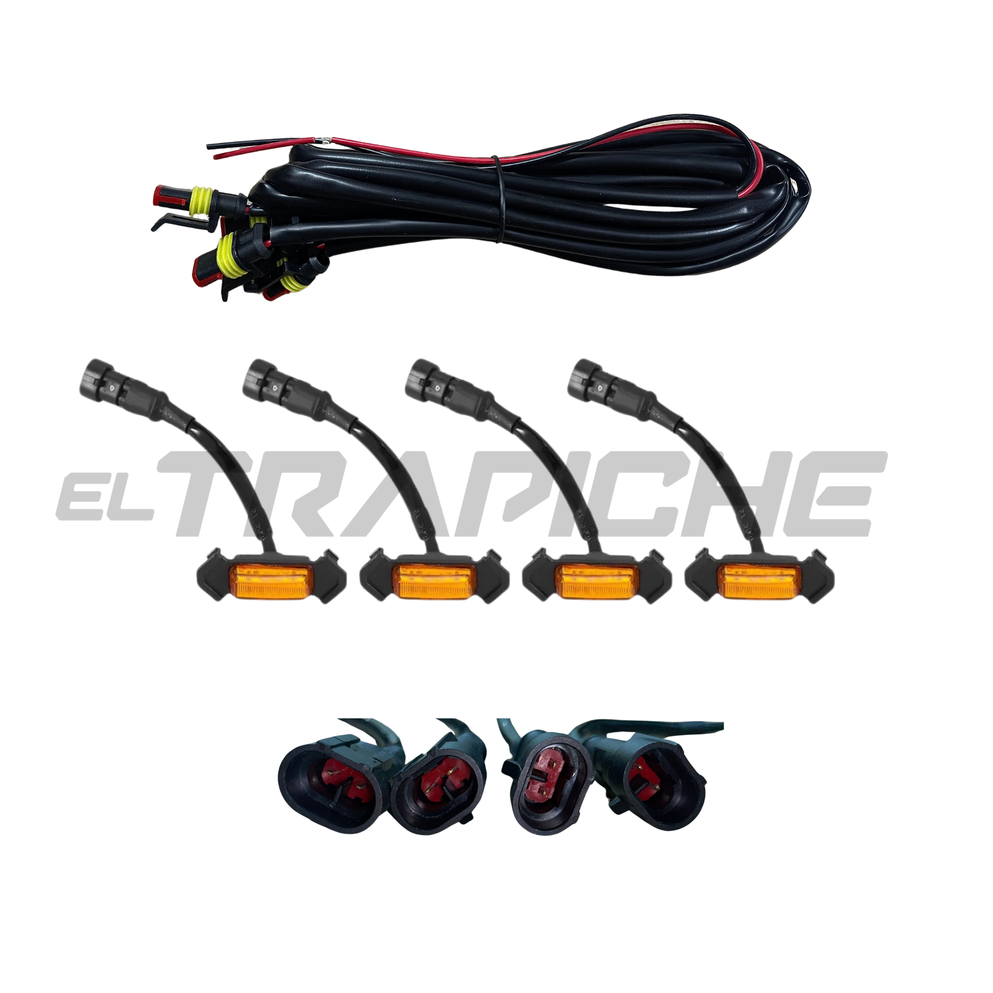 Kit de luces LED ámbar para persiana universal. Mejora la visibilidad y el estilo de tu vehículo con fácil instalación y resistencia al agua.