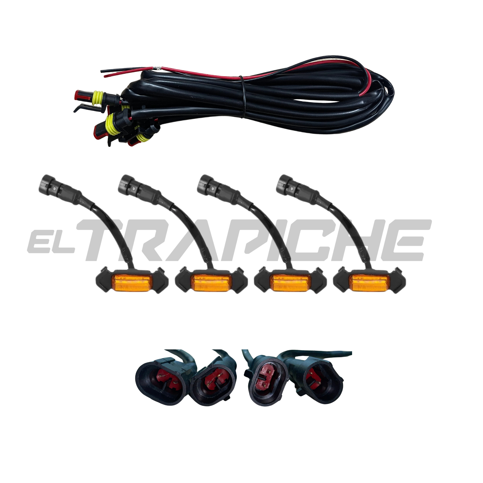 Kit de luces LED ámbar para persiana universal. Mejora la visibilidad y el estilo de tu vehículo con fácil instalación y resistencia al agua.