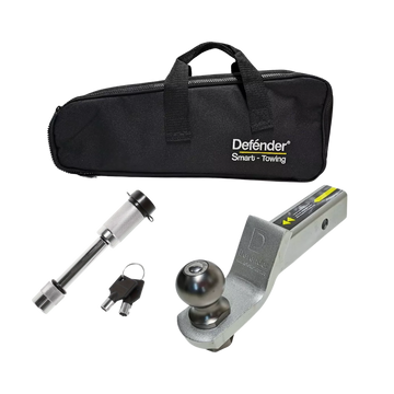 Kit Lengüeta Defender con bola 2”, capacidad de arrastre 6000 lb. Incluye pin con llave, maletín y sistema antirotación. Fácil de instalar.

